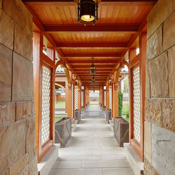 Wrought iron ceiling lights in a summer house