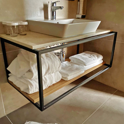 Modern bathroom shelf under the sink – a combination of metal and wood – simple design Modern bathroom shelf under the sink – a combination of metal and wood – simple design