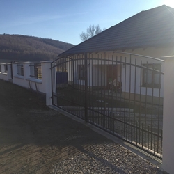 Celkový pohľad na kovanú bránu, bránku a plot Celkový pohľad na kovanú bránu, bránku a plot