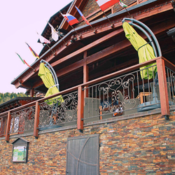 The entrance and terrace railings in the Galileo Hotel